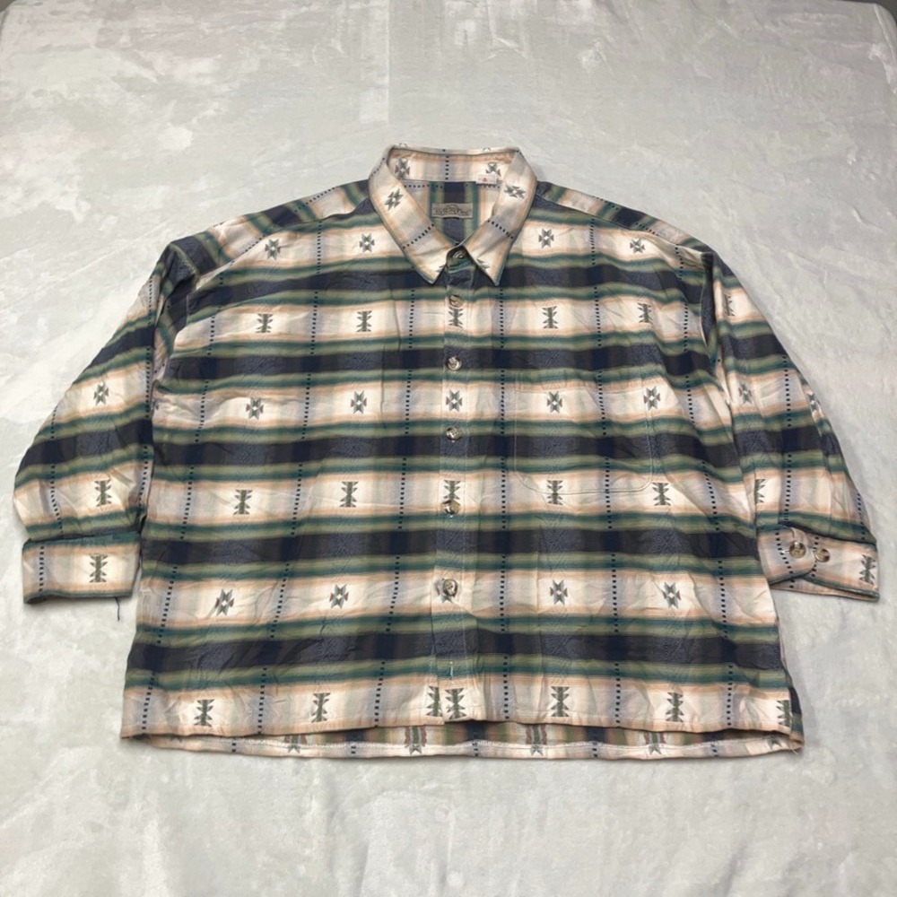 Vintage Southwestern‎ CROPPED Flannel Aztec Shirt Ranch Rodeo Cowboy 3XL ?